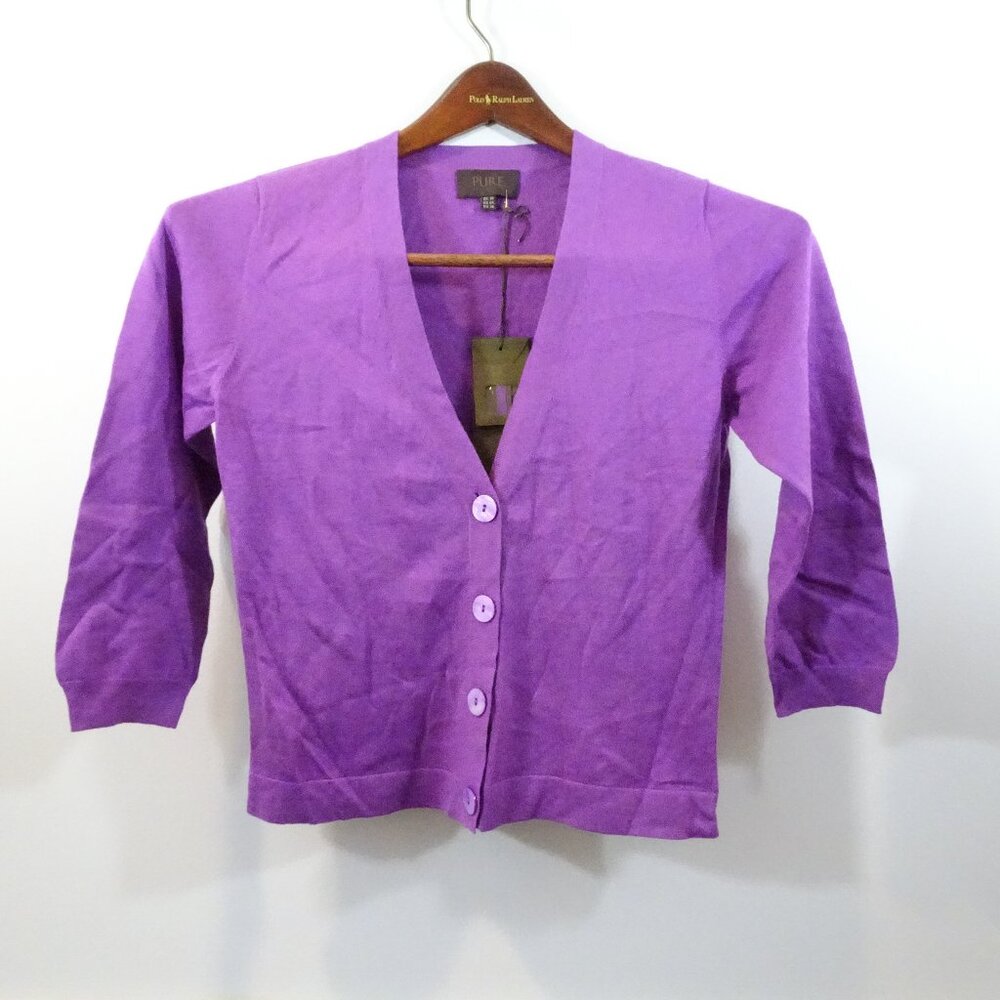 Pure Collection Wool/Cashmere Blend Long Sleeve Purple Cardigan Sweater Sz 4 NEW